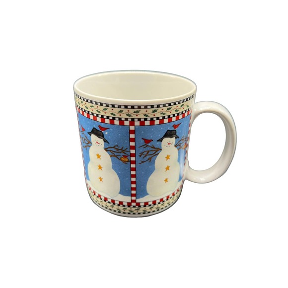 Vintage Debbie Mumm Set of 4 Rustic Snowman Mugs Great for Coffee, Cocoa, or Tea - Picture 4 of 6